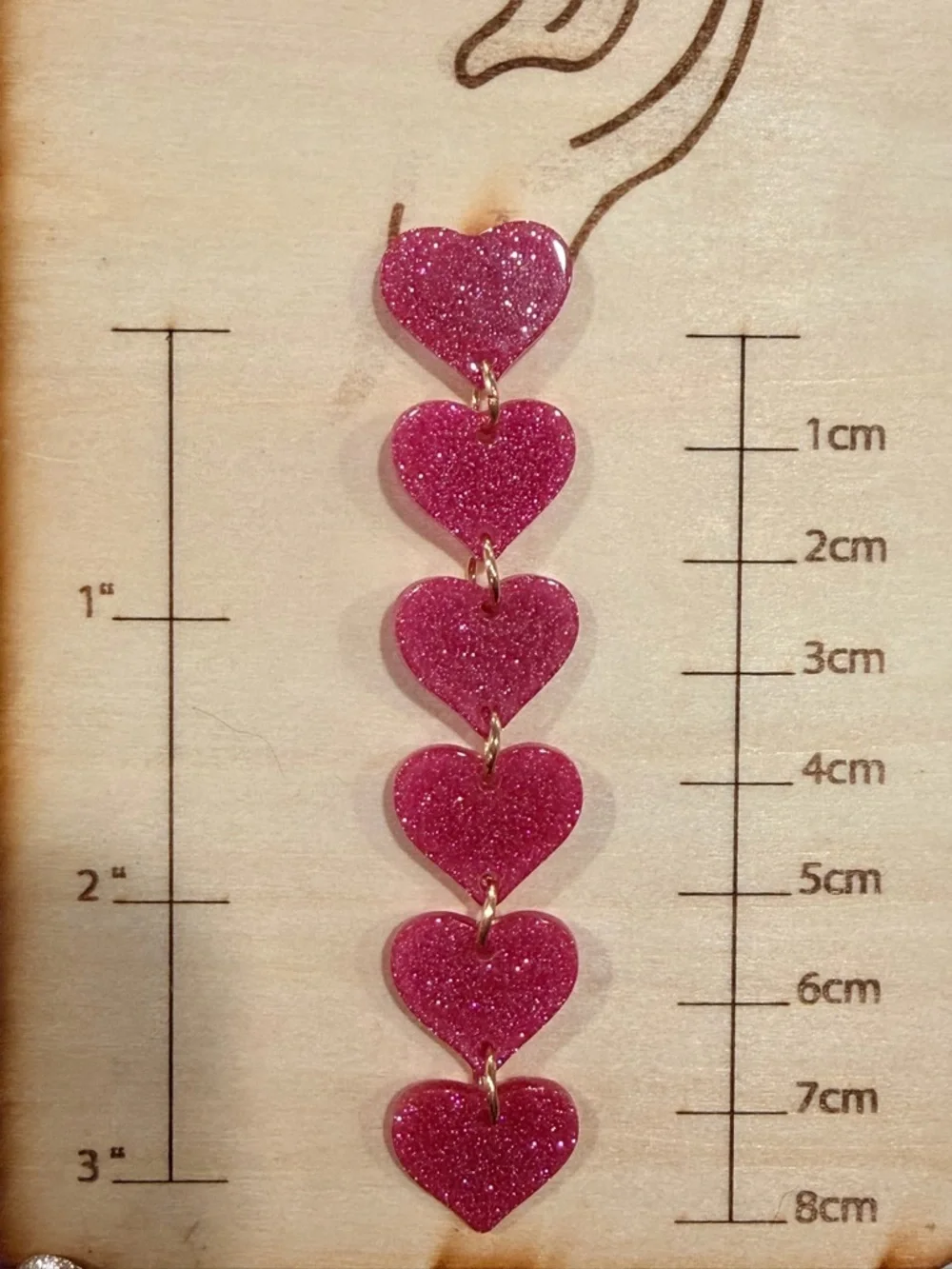 Sparkling Pink Heart Link Drop Earrings